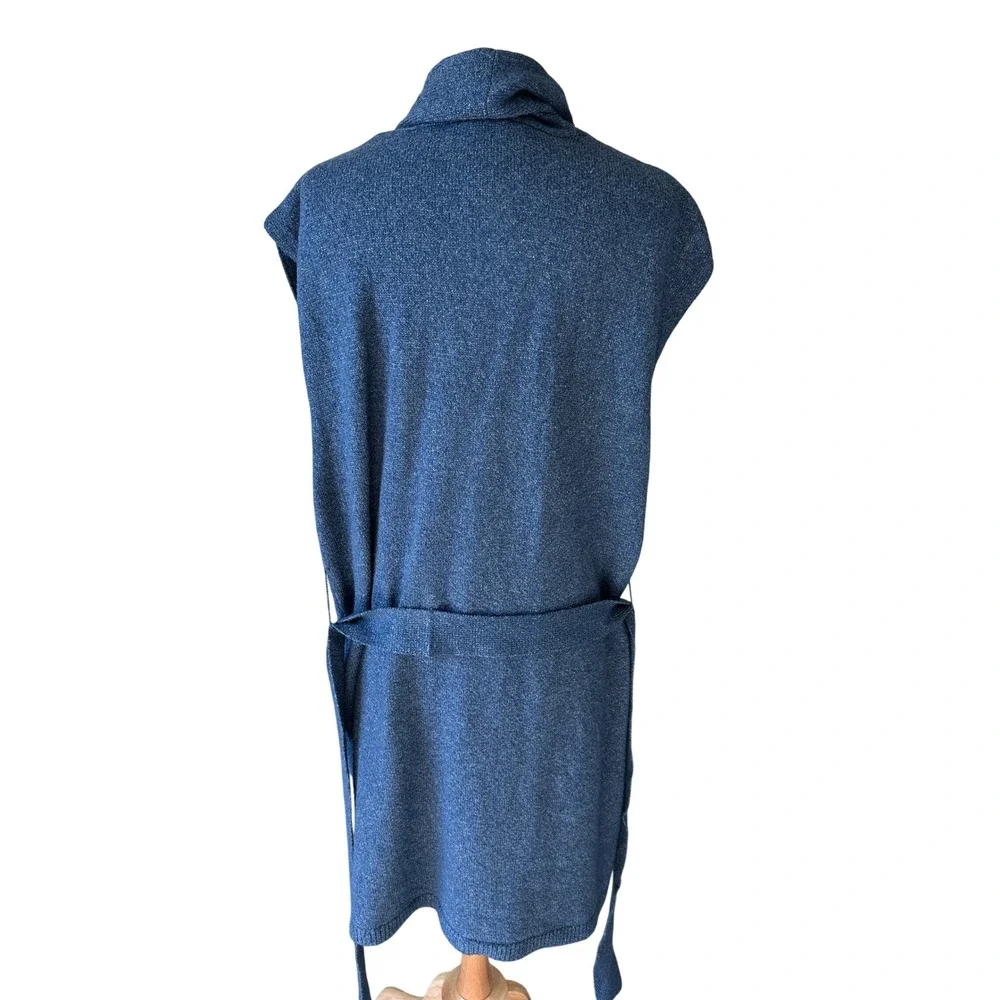 Time and Tru Blue Cove Heather Sleeveless Belted Long Cardigan Sweater XL Y2K